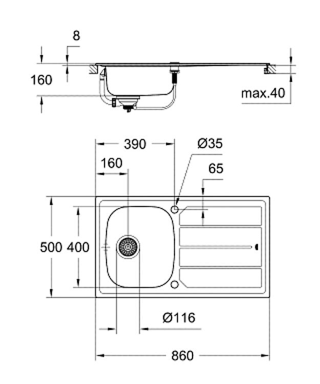 Grohe Edelstahlspüle K200 mit 1 Becken reversibel