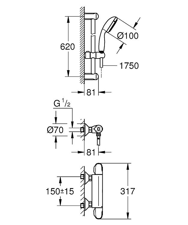 Grohe Brausethermostat-Set Grohe Grohtherm 1000