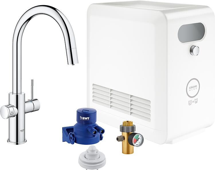 Grohe Spültischmischer Blue Professional Starter Kit, mit herausziehbarem Auslauf