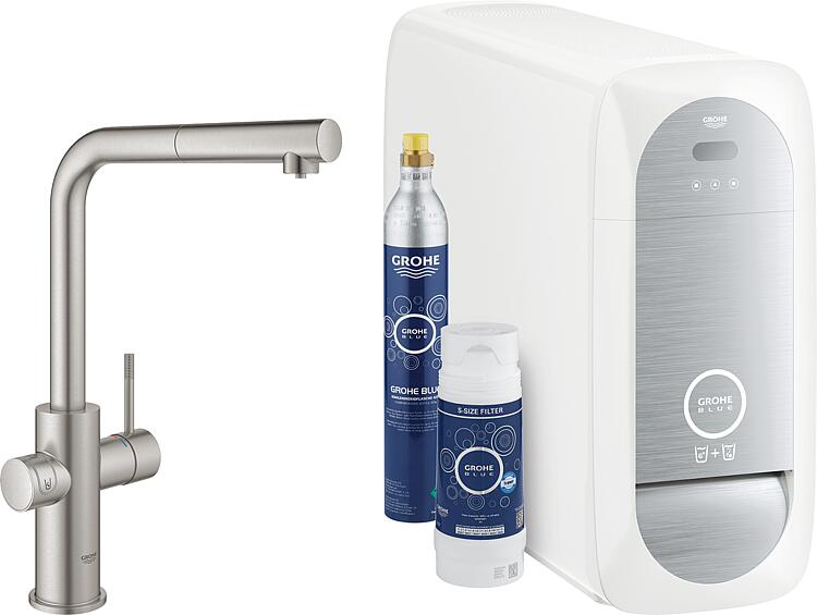 Grohe Spültischmischer Blue Home Starter Kit, mit herausziehbarem Auslauf