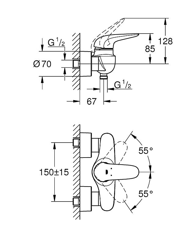 Grohe AP-Brausemischer Eurostyle, geschlossener Hebel