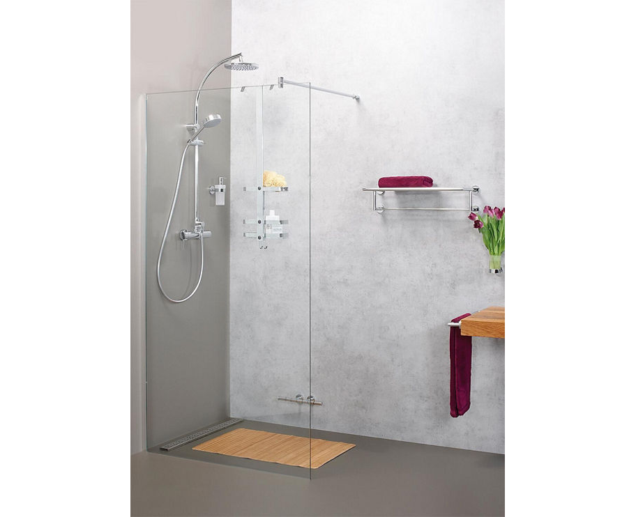 Walk-In Helennai Glasduschwand, 6mm mit Wandprofil in Farbe chrom o. schwarz