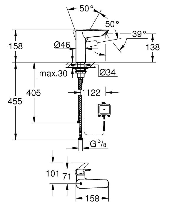 Grohe Sensor Waschtischmischer Eurosmart M-Size, 2-in-1 Hybrid