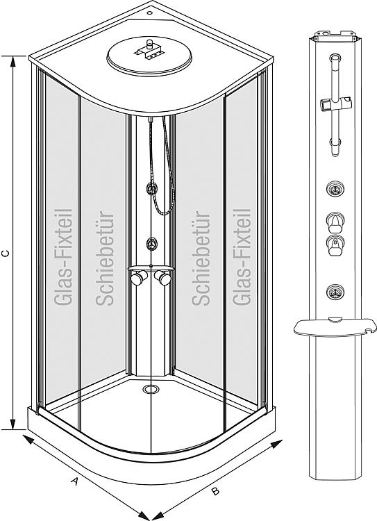 Viertelkreis-Komplettdusche Helshower