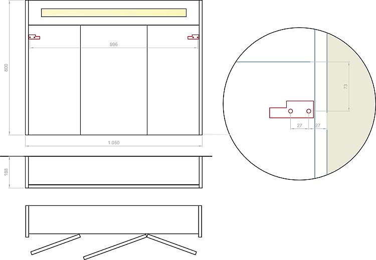 Spiegelschrank mit beleuchteter LED-Zierblende, 1050 mm Breite