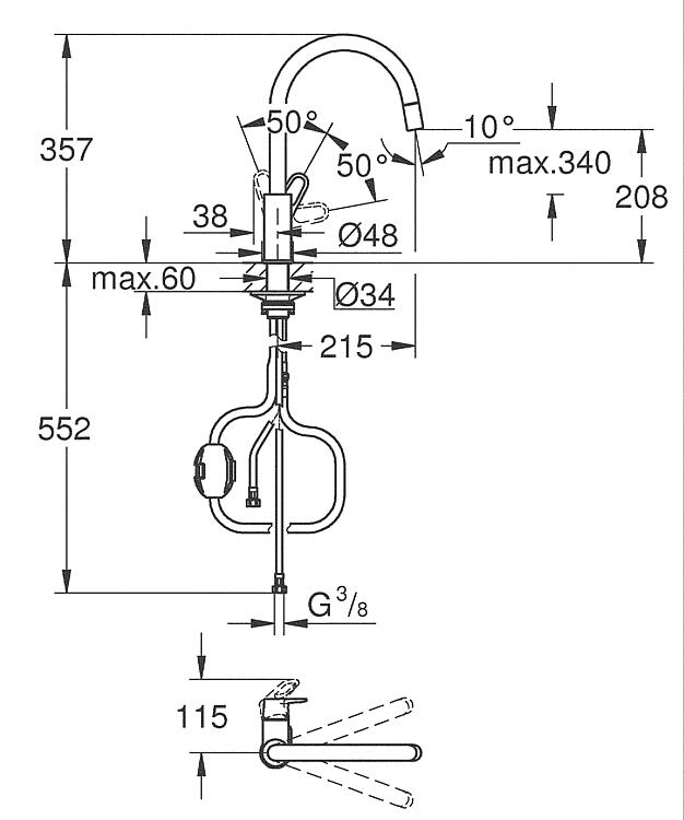 Grohe Spültischmischer BauFlow, mit herausziehbarem Auslauf