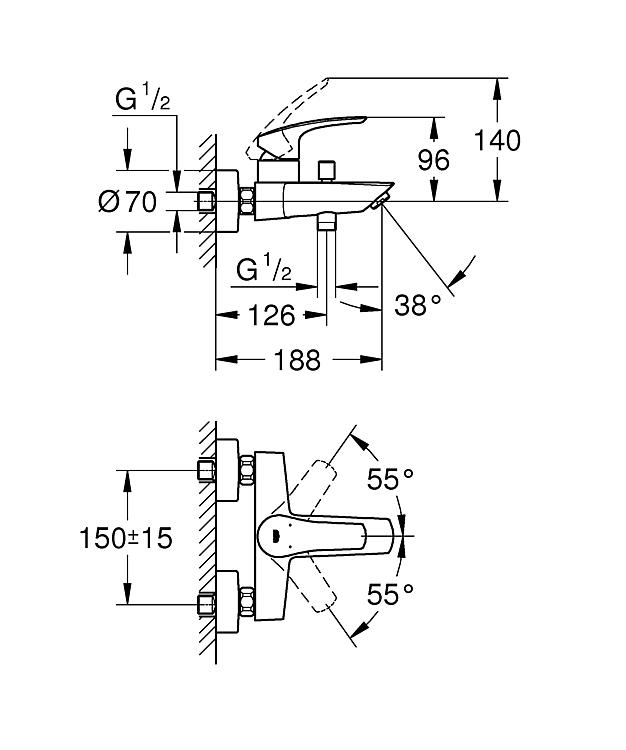 Grohe AP-Wannenmischer Eurosmart