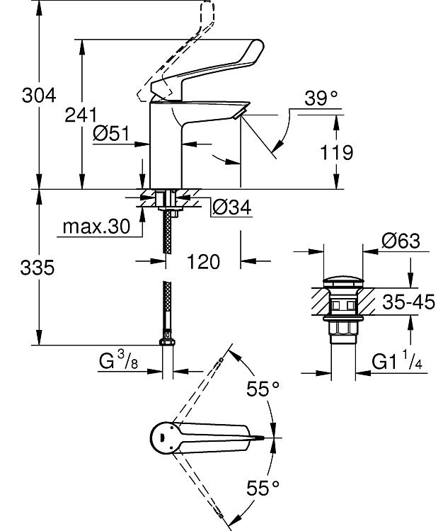 Grohe Waschtischmischer Eurosmart M-Size, langer Hebel