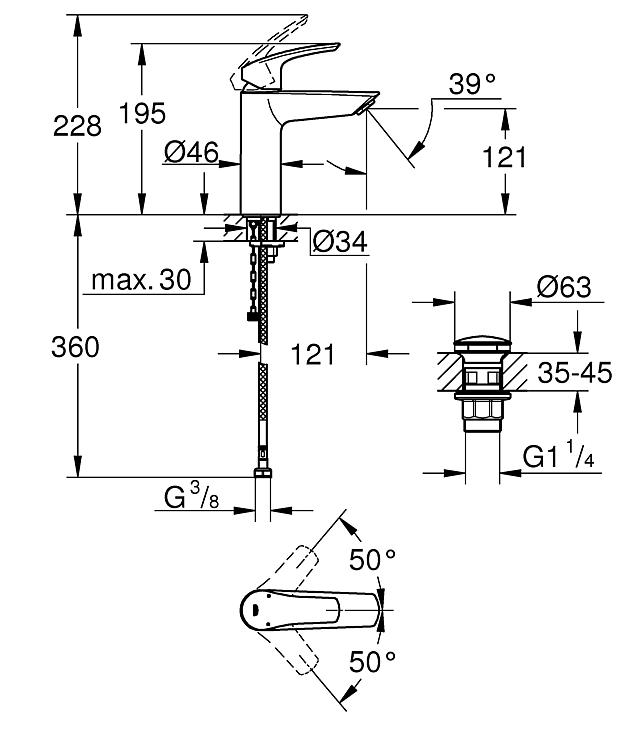 Grohe Waschtischmischer Eurosmart M-Size mit thermischem Verbrühschutz