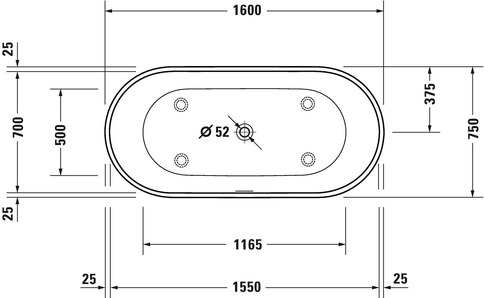 Duravit Freistehende Badewanne D-Neo, 2 Rückenschrägen