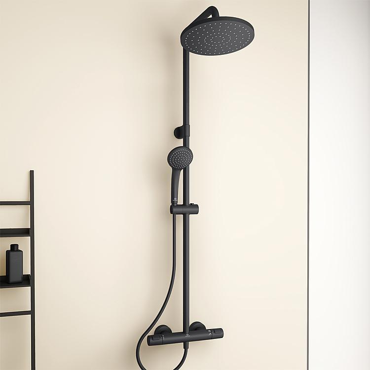 Brause-System Heldeal mit Thermostat Helceratherm T25, teleskopierbar, schwarz