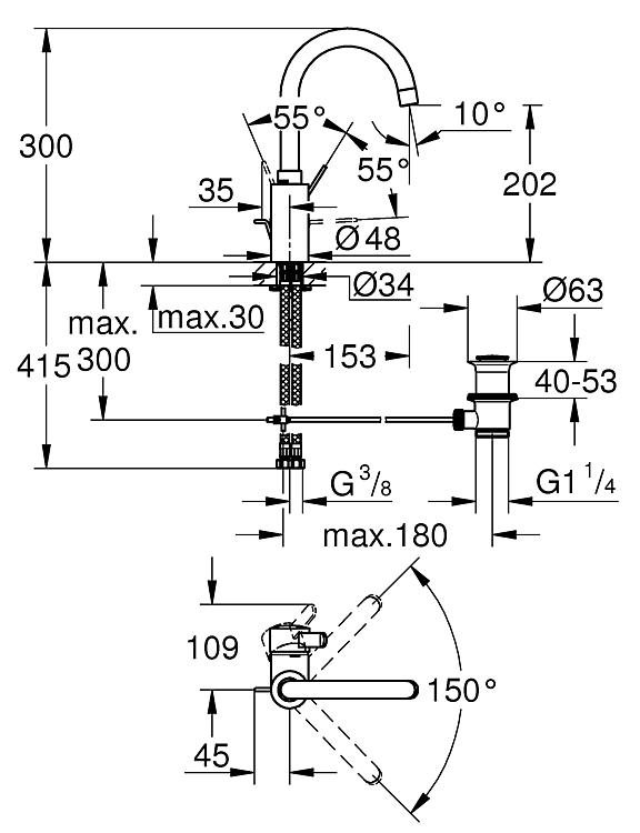 Grohe Waschtischmischer Eurosmart Cosmopolitan, schwenkbar