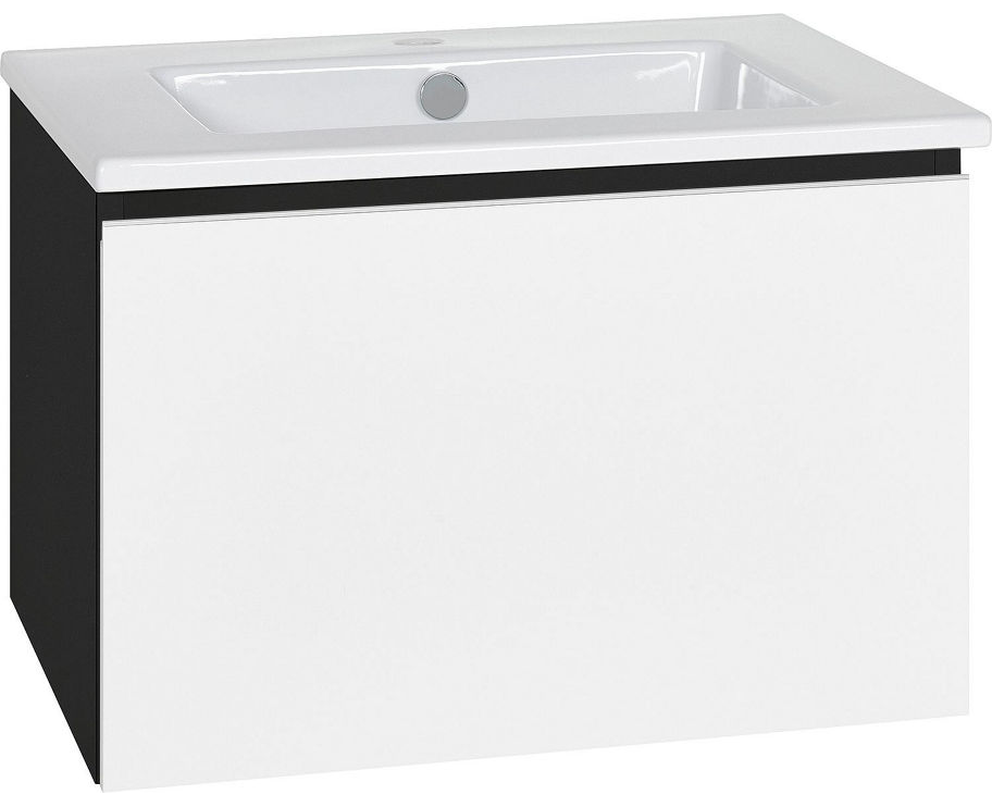 Korpus Helela schwarz seidenmatt, Waschtischunterschrank mit Waschtisch aus Keramik 610 mm