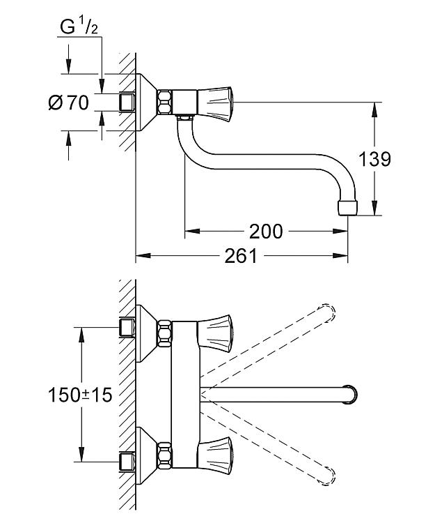 Grohe 2-Griffwandspültischmischer Costa