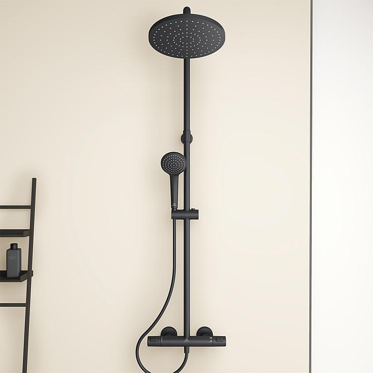 Brause-System Heldeal mit Thermostat Helceratherm T25, teleskopierbar, schwarz