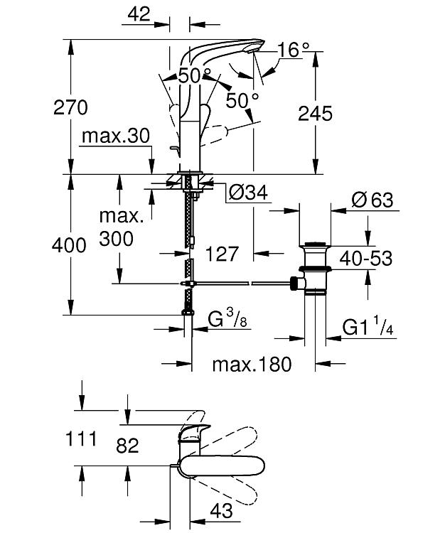 Grohe Waschtischmischer Eurostyle, geschlossener Hebel, schwenkbar