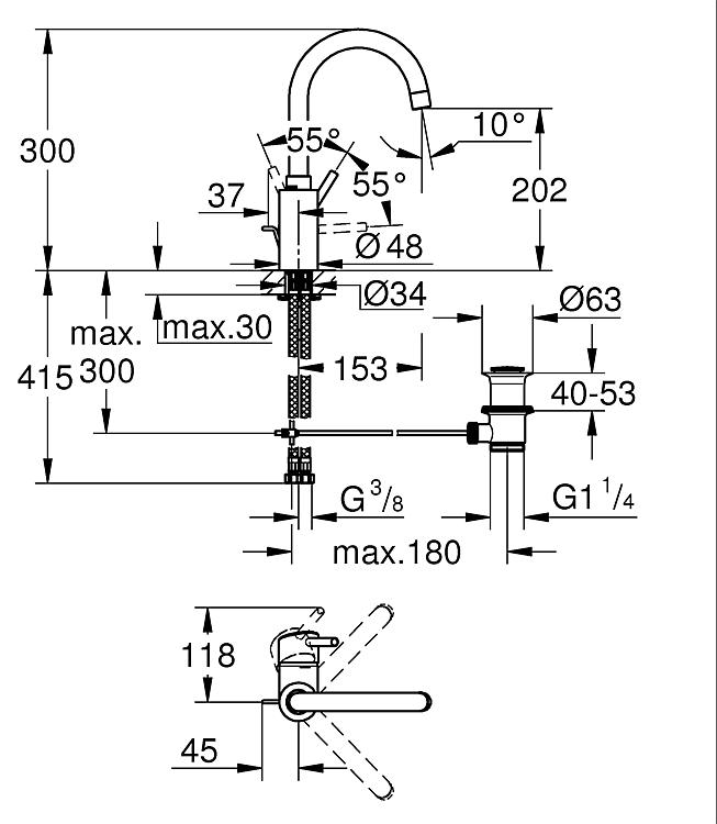 Grohe Waschtischmischer Concetto L-Size, U-Auslauf, schwenkbar