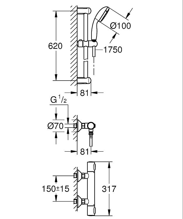 Grohe Brausethermostat-Set Grohtherm 500