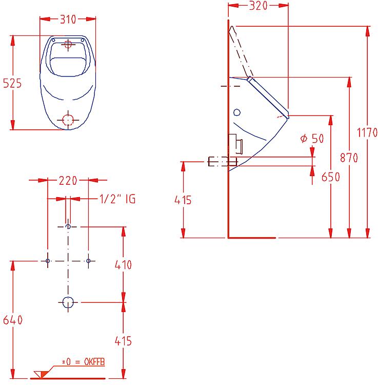 Urinal-Komplett-Set Heledu, mit Deckel