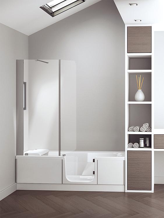 Badewanne mit Duschbereich zur Eckmontage