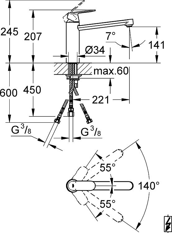 Grohe Spültischmischer Eurosmart Cosmopolitan, Niederdruck