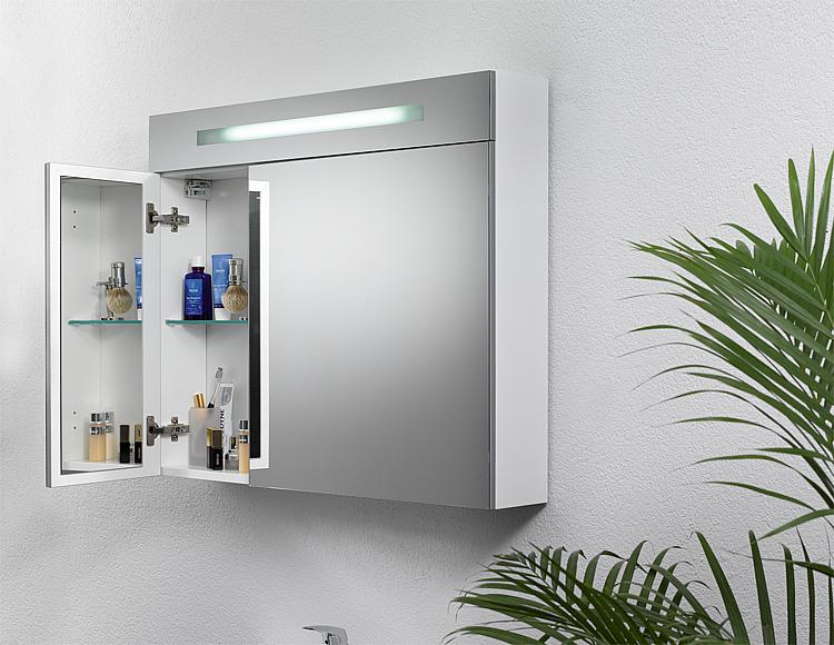 Spiegelschrank mit beleuchteter LED-Zierblende, 900 mm Breite