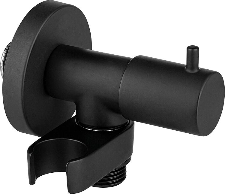 Wandanschlussbogen inkl. Brausehalter mit integrierter Absperrung , schwarz