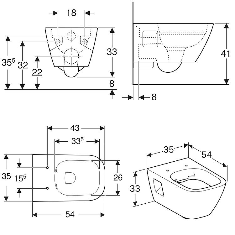 Geberit Wandtiefspül-WC Renova Plan, mit KeraTect