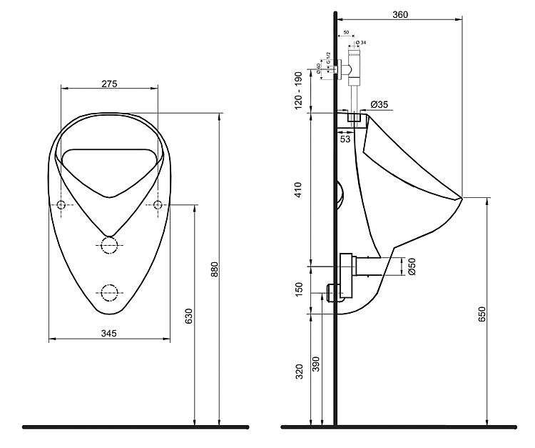 Urinal-Komplett-Set Helebo, mit Druckspüler