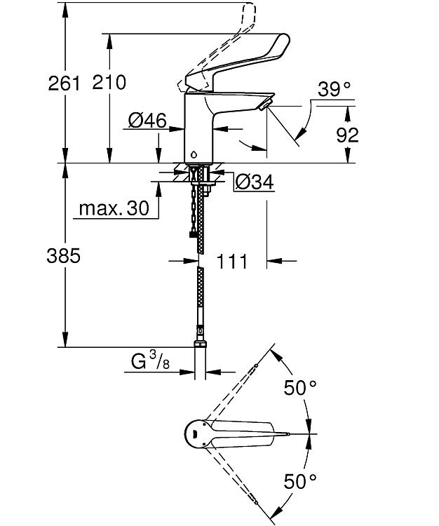 Grohe Waschtischmischer Eurosmart S-Size, langer Hebel, Verbrühschutz