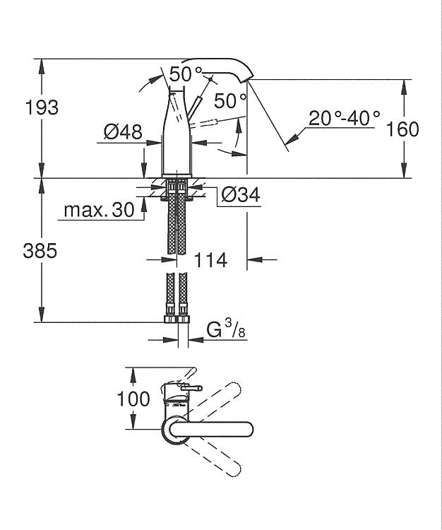 Grohe Waschtischmischer Essence M-Size, seitliche Betätigung schwenkbar