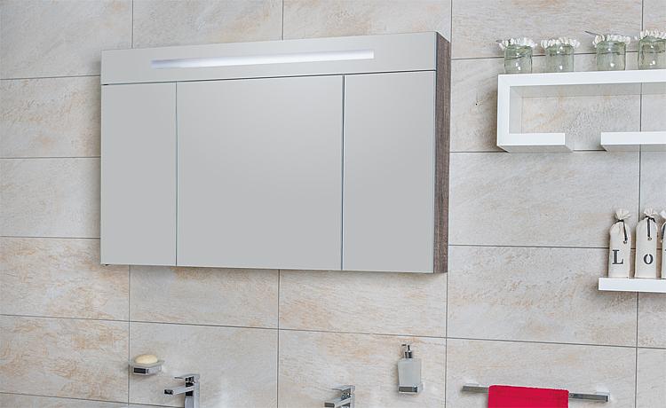 Spiegelschrank mit beleuchteter LED-Zierblende, 1200 mm Breite