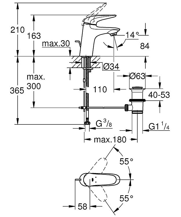 Grohe Waschtischmischer Eurostyle, geschlossener Hebel