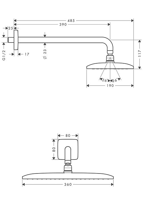 Hansgrohe Kopfbrause Raindance Air E 360 1jet, mit Wandanschluss