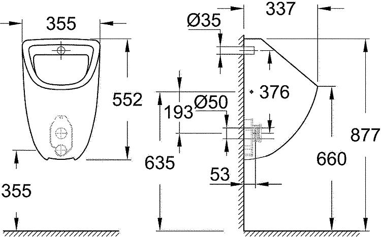 Grohe Urinal Bau Keramik, Zulauf von hinten