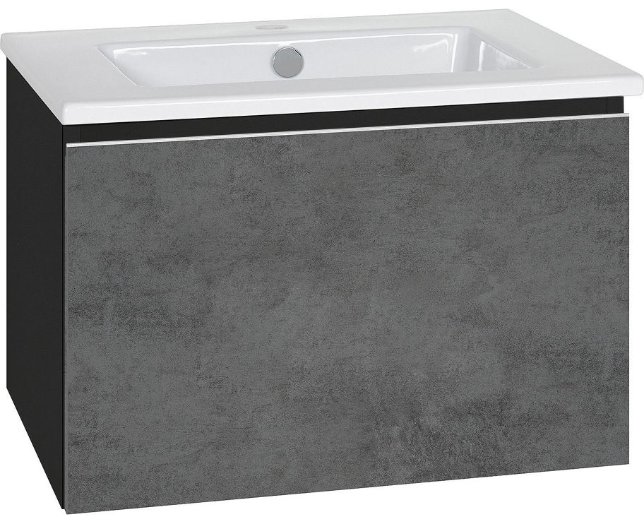 Korpus Helela schwarz seidenmatt, Waschtischunterschrank mit Waschtisch aus Keramik 610 mm