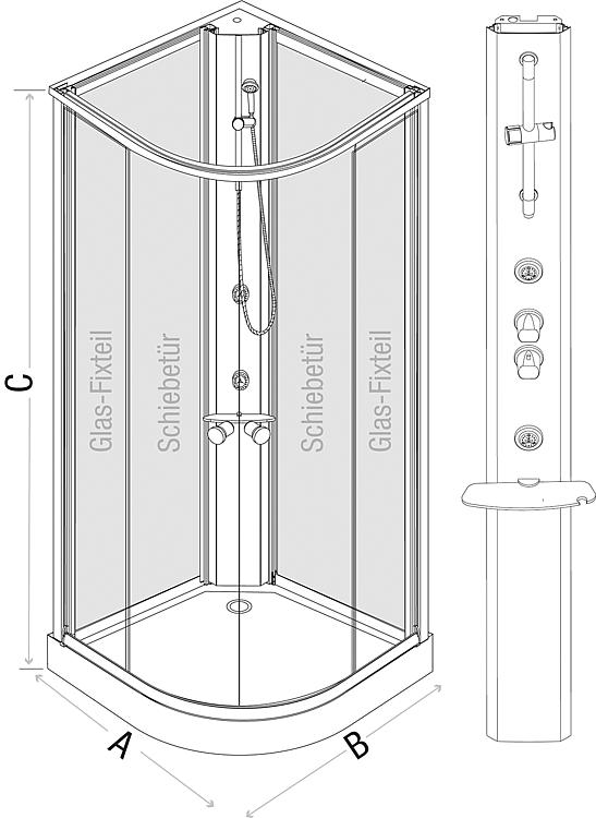 Viertelkreis-Komplettdusche Helbasic