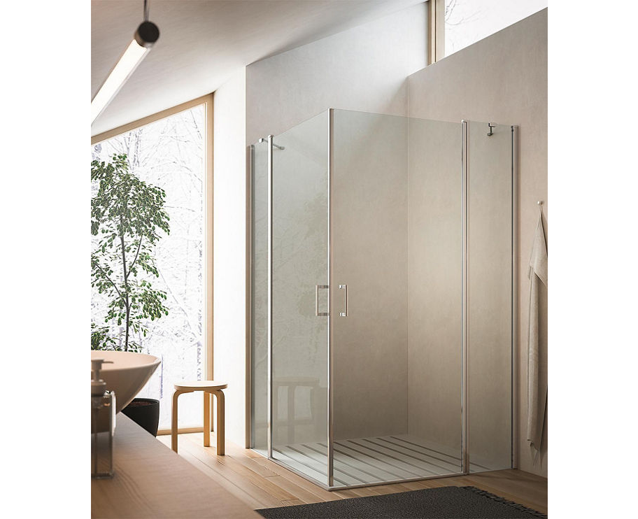 Eck-Duschkabine Heleloa 2.0, 2 Pendeltüren und 2 Glas-Fixteile