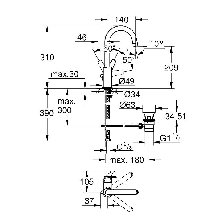 Grohe Waschtischmischer BauFlow L-Size, schwenkbar