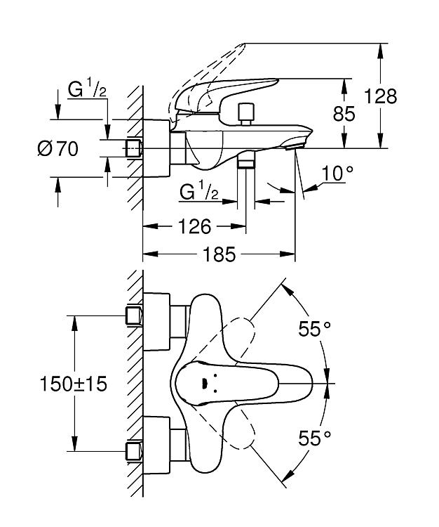 Grohe AP-Wannenmischer Eurostyle, geschlossener Hebel