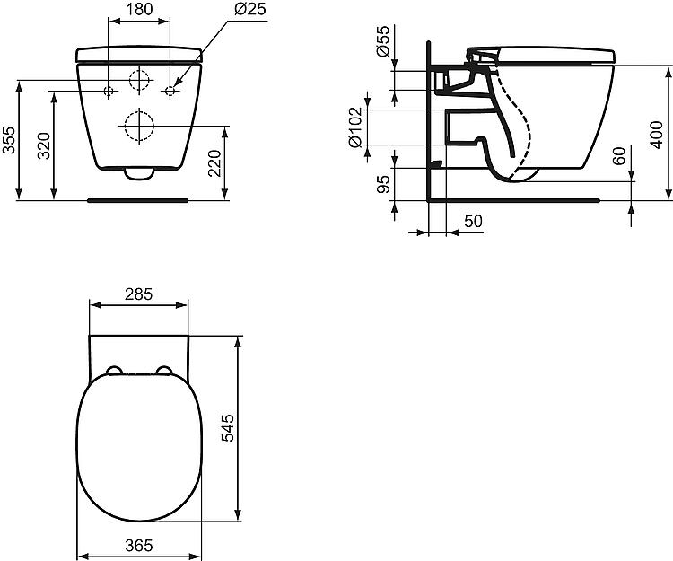 Wand-Tiefspül-WC Combi-Pack Helconnect, AquaBlade