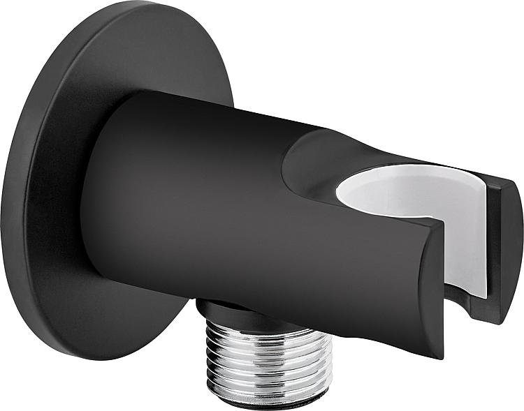Wandanschlussbogen Helenzan, schwarz mit Brausehalter rund