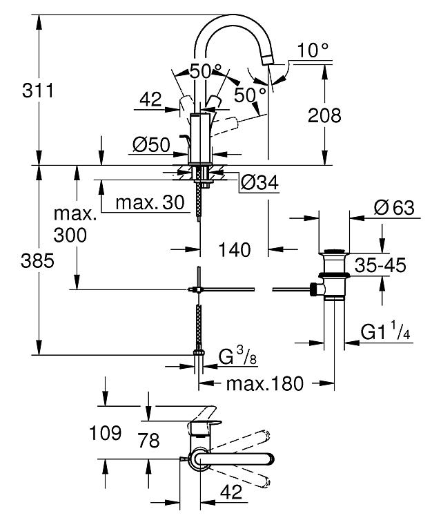 Grohe Waschtischmischer Eurosmart L-Size, schwenkbar