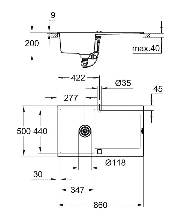 Grohe Quarzkompositspüle K500 mit 1 Becken reversibel