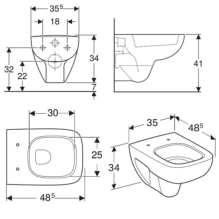Geberit Wand-Tiefspül-WC Renova Compact Square