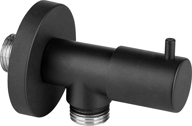 Wandanschlussbogen mit integrierter Absperrung, schwarz