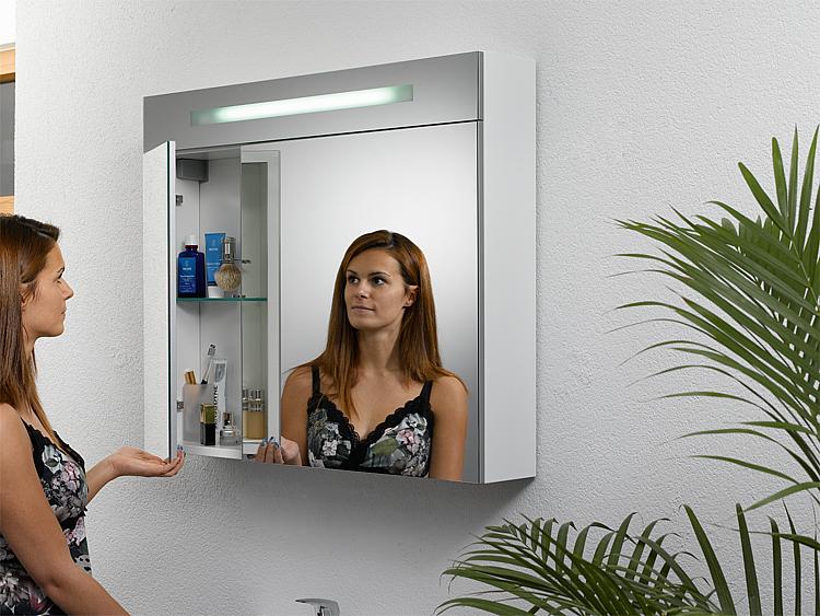 Spiegelschrank mit beleuchteter LED-Zierblende, 900 mm Breite