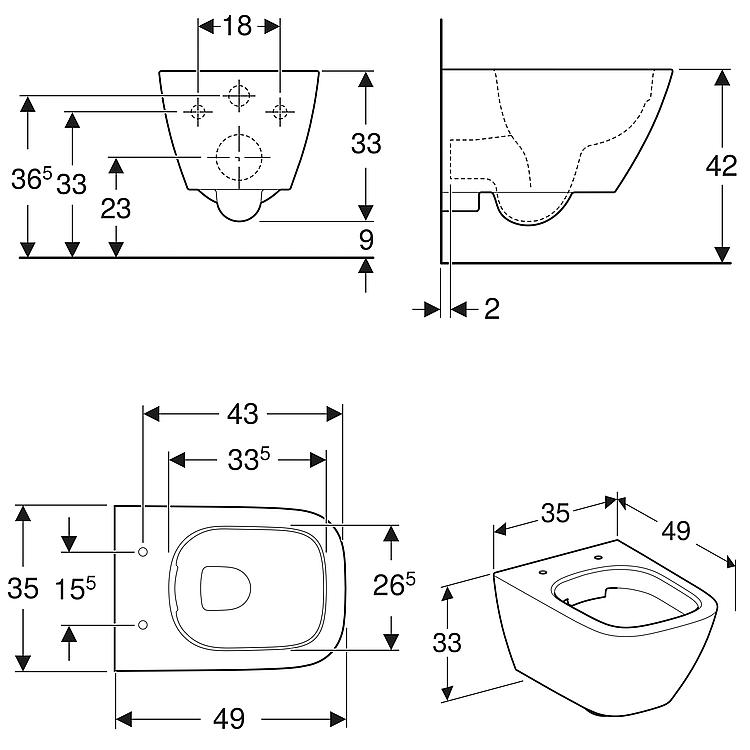Geberit Wand-Tiefspül-WC Smyle Square Compact