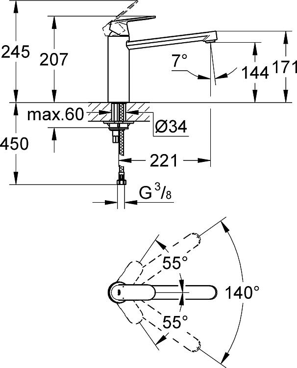 Grohe Spültischmischer Eurosmart Cosmopolitan